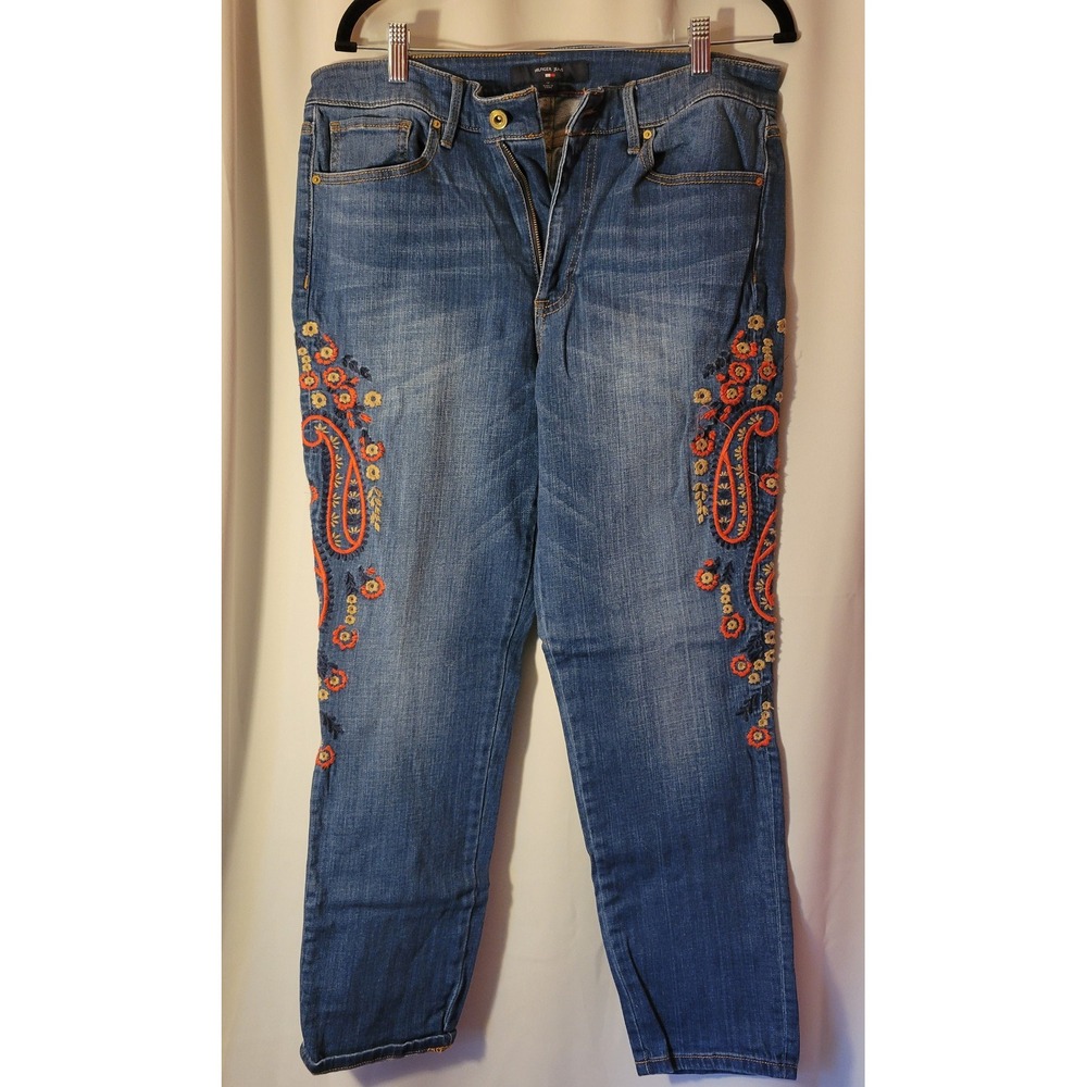 Tommy Hilfiger Tribeca Embroidered Paisley Jeans Blue Denim Sz 12